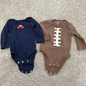 Set of 2 Carter’s Baby Boy Bodysuits Long Sleeve 6 Months Navy/ Car and Football